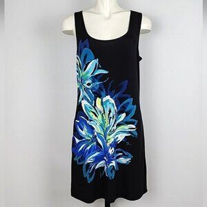 Simon Chang Women's Sleeveless Dress Black Blue Floral Print Lightweight Size S